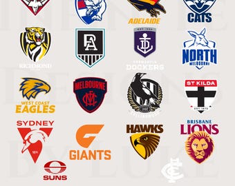 AFL Mega Bundle SVG PNG Set, 18 Team  Logos, Australian Football League, Aussie Rules, Collingwood, Richmond, Hawthorn Hawks, Sydney Swans