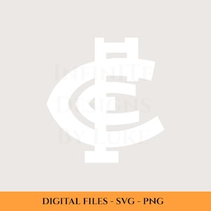 Op de afbeelding: Wit logo-ontwerp op een lichtgrijze achtergrond. Het logo toont een gestileerde letter "C" met een "F" en een horizontale balk. De tekst "DIGITAL FILES - SVG - PNG" staat onderaan de afbeelding.