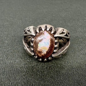 Sterling Silver Australian Boulder Opal Ring 14x11mm Size 9 Hand Cut One of a Kind