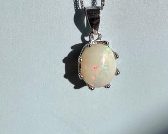 Coober Pedy Opal Pendant 1.86ct Sterling Silver Australian Solid Opal Necklace