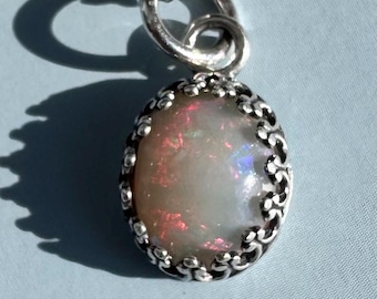 Opal Pendant 10x8mm Sterling Silver Coober Pedy Australian Solid Opal Necklace