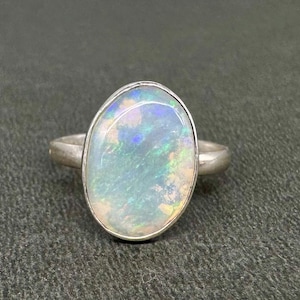 Australisk Coober Pedy Opalring 2,9 karat sterlingsilver Storlek 6 Unik 14 x 10 mm