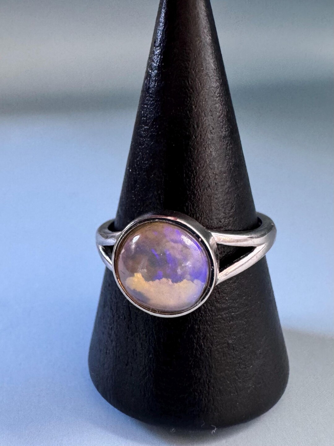 Opal Ring 2.1ct Lightning Ridge Sterling Silver Adjustable Band Dark ...
