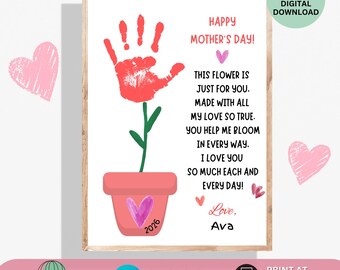 Mother's Day Handprint Art Printable, Flower Handprint Craft, Flower Poem for Mom Handprint Keepsake, Gift for Mom handprint School Art