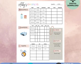 Daily Baby Log Printable, Infant Daily Log, Nanny Form Babysitter Report, Feeding Diaper Nap Tracker, Nanny Log Infant Daily Log Daycare Log