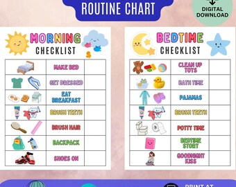 Kids Morning Bedtime Routine Checklist Printable, Toddler Daily Routine Chart, Kids Checklist Chart, Morning Bedtime Routine Visual Schedule