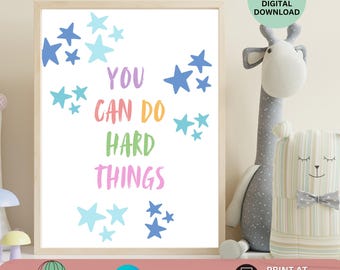 You Can Do Hard Things Poster, Motivational Classroom, Counselor Therapist Mental Health Print, Kids Positive Affirmation Art Boho Classroom