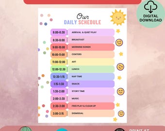 Kids Daily Schedule Printable, Editable School  Homeschool Routine Chart, Preschool Daycare Toddler Schedule Template Preschool Routine