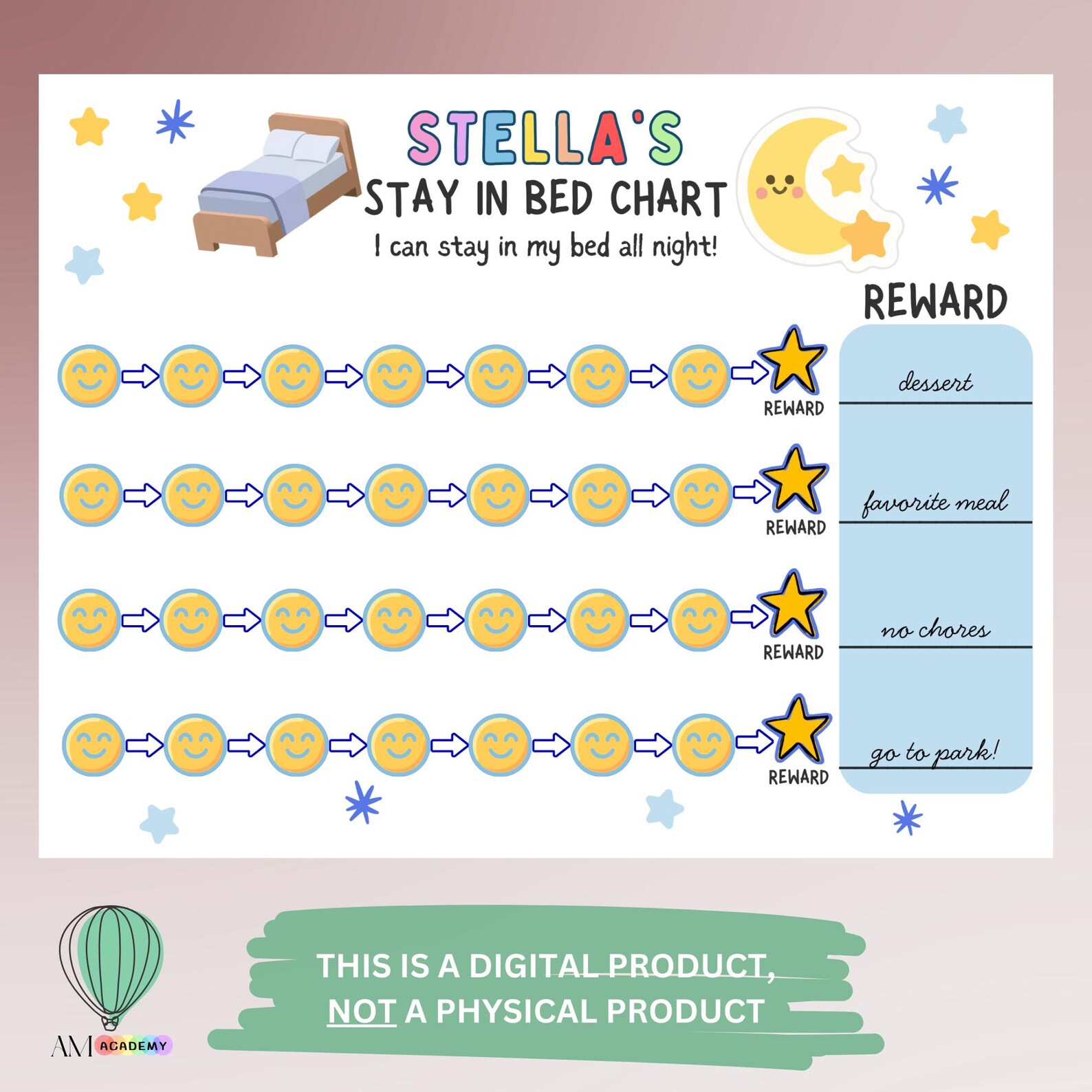 Stay in Bed Reward Bedtime Chart for Kids | Editable Bedtime Routine ...
