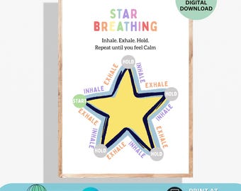Star Breathing Poster Calm Down Corner Art Emotional Regulation Coping Skills Tool Mental Health Poster Shapes Breathing Counselor Decor