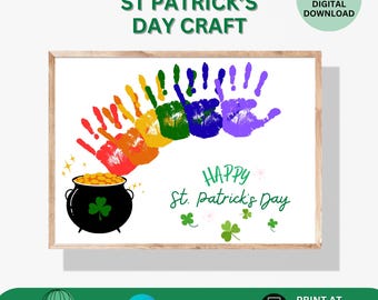 Printable St. Patrick’s Day Handprint Art for Kids Pot of Gold Rainbow Handprint Keepsake, Toddler Craft, Daycare Homeschool Activity
