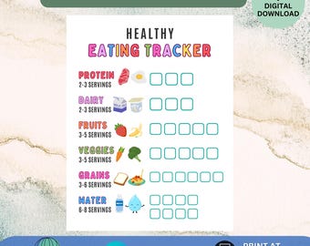 Kids Healthy Eating Chart Printable, Food Group Chart, Nutrition Tracker, Kids Meal Checklist, Food Log Food Pyramid Tracker Daily Nutrition
