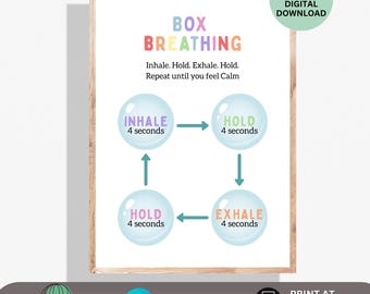 Box Breathing Poster Calm Down Corner Wall Art Emotional Regulation Coping Skills Tool Mental Health Poster Shapes Breathing Counselor Decor