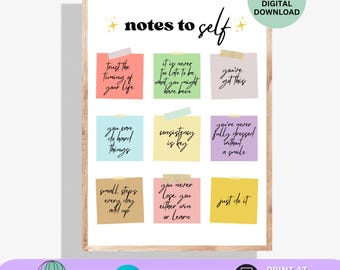 Notes to Self Motivational Quotes Print Mental Health Poster Sticky Note Artwork Therapist Office Wall Art Counseling Wall Art Inspirational