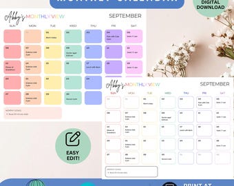 Editable Monthly Calendar Printable, Kids and Family Calendar, Homeschool Schedule, Digital Toddler Monthly Chart Kids Activity Schedule