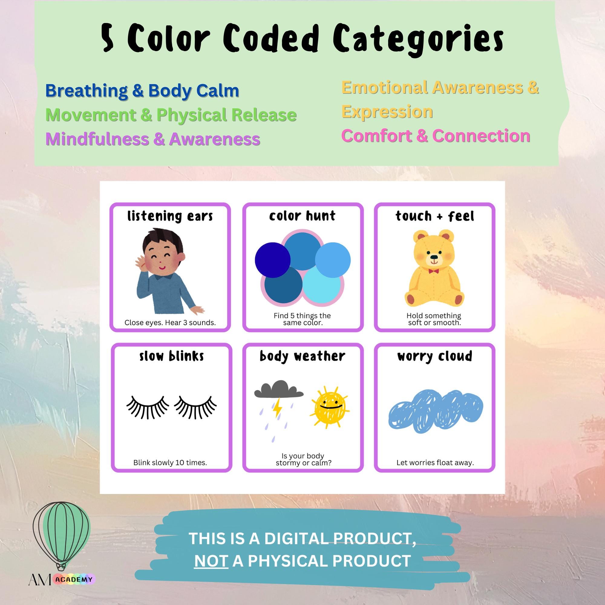 40 Calming Strategy Cards for Kids Printable Calm Down Cards Emotional ...