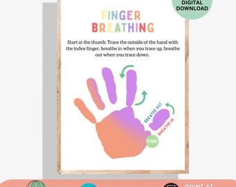 5 Finger Tracing Breathing Poster Hand Breathing Grounding Technique Calm Corner Coping Skills Tool Self Regulation Breathing Exercise