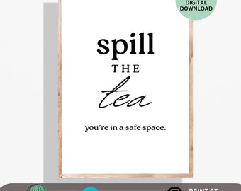 Therapist Office Art Print Spill the Tea Safe Space Sign Confidential Counseling Poster Psychology Wall Art Counselor Art Therapist Gift
