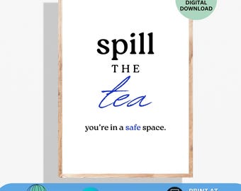 Therapist Office Art Print Spill the Tea Safe Space Sign Confidential Counseling Poster Psychology Wall Art Counselor Art Therapist Gift