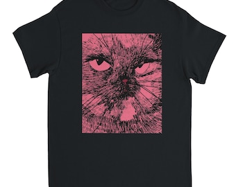 Handgezeichnetes Katzen Gesicht T-Shirt, Kitty Tee