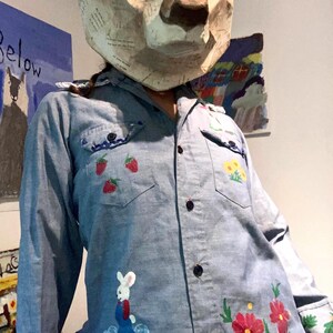 1970er Jahre handbemalte Bluse XS