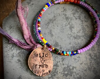 wild and free - beaded wire bracelet with stamped penny