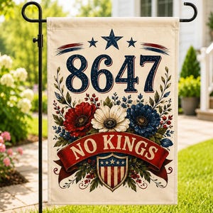 Bandiera da giardino 8647, decorazione patriottica per portico "No Kings", striscione floreale anti-Trump discreto per il giardino, bandiera democratica femminista