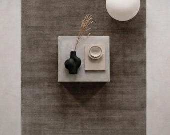 Hand Tufted Nordic Mohair Wool Rug - Minimalist Taupe Scandi Area Carpet - Plush Luxury Rug