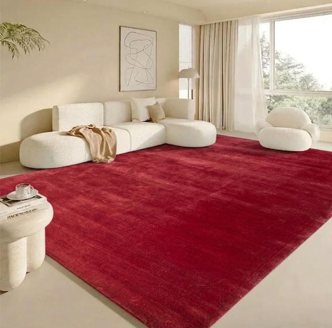 Carpet Rococo Red Handmade Red Viscose Rug, Modern Hand Tufted Crimson Scarlet Area ...