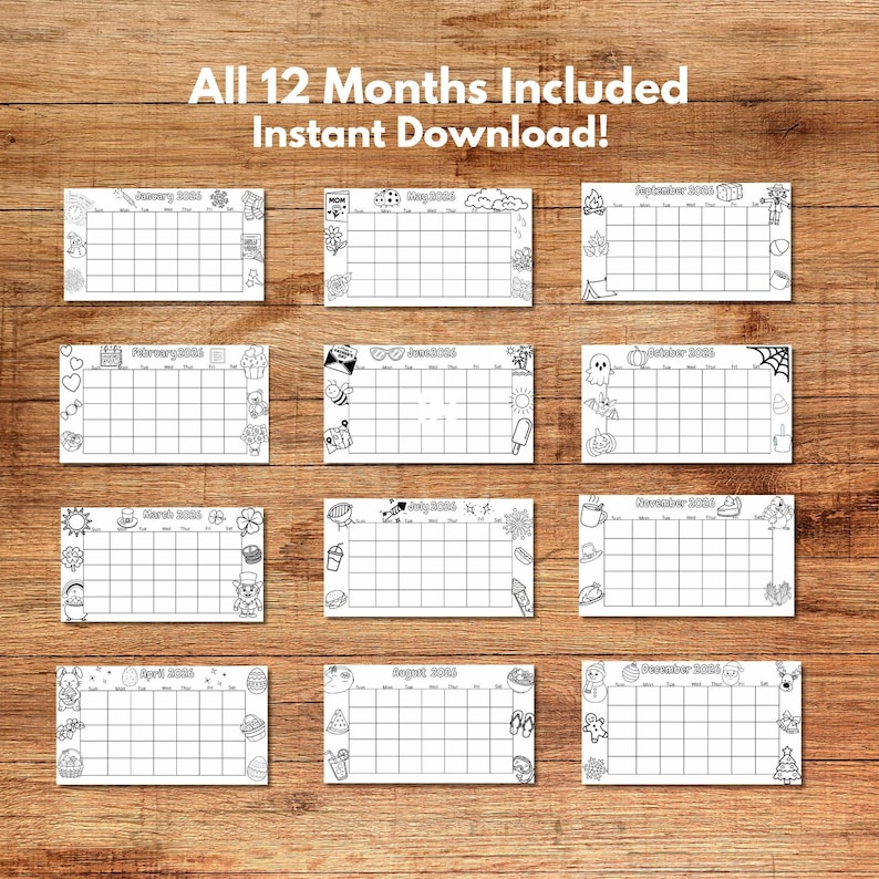 2026 Kids Printable Coloring Calendar - Etsy