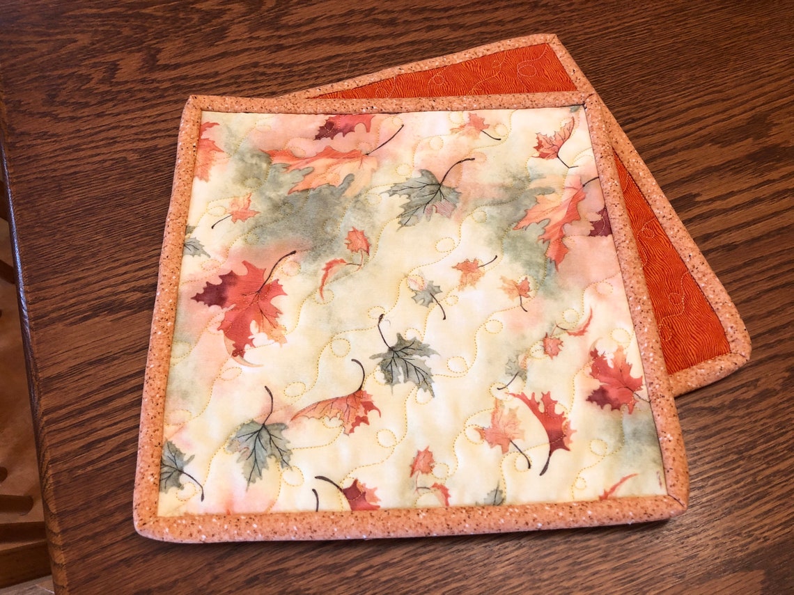 Autumn Leaves Quilted Hot Pad Set of 2 Handmade Quilted Hot Etsy
