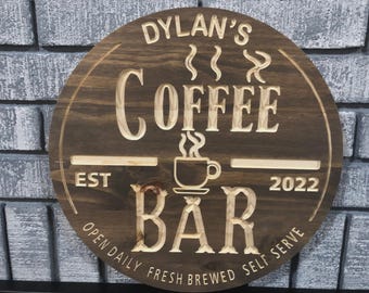 Personalized Coffee Bar Sign | Custom Kitchen Wall Decor | Coffee Shop Sign | Rustic Coffee Bar Wall Art | Coffee Gift | Custom Bar Decor