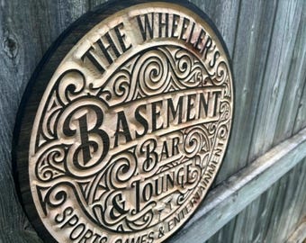 Basement Bar Sign Custom Lounge Wall art Rustic Wooden Sports Entertainment Room Plaque Man Cave Gift for Dad Personalized Basement Decor