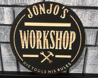 Rustic Workshop Wall Art Sign – Custom Dad's Workshop Decor, Man Cave Gift, Rustic Wall Art, Woodworking Workshop Name Sign