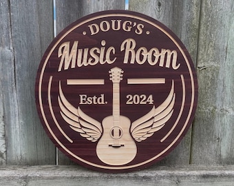 Personalized Music Studio Wood Sign | Custom Guitar Sign | Rustic Musician Wall Art Gift for Guitar Players & Music Lovers