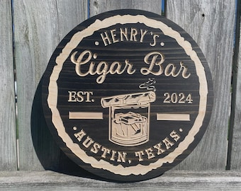 Cigar Bar Lounge Wood Sign | Custom Home Bar Wall Decor | Rustic Gentlemen’s Lounge Sign | Man Cave Decor