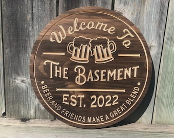Personalized Wood Basement Bar Sign | Custom Home Bar Decor | Rustic Wood Bar Wall Art | Bar Room Sign for Basement, Lounge