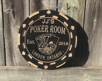 Personalized Poker Room Sign For Mancave | Custom Game Room Decor | Poker Wall Art Gift for Him | Casino Basement Lounge Plaque for Cardroom