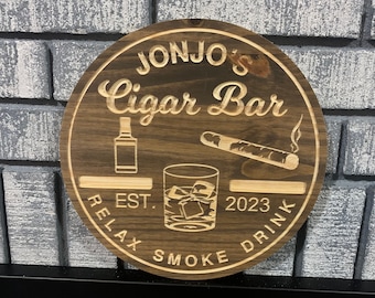 Plaque personnalisée de bar à cigares | Décoration de chambre à cigares personnalisée | Enseigne de bar Man Cave | Art mural cigare rustique | Cadeau de cigares pour les amateurs de cigares