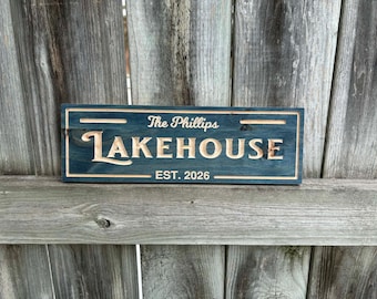 Family Name Lakehouse Sign | Rustic Lake House Wall Decor | Wooden Cabin Name Sign | Lakefront Wall Art | Cottage Decor | Lake House Gift
