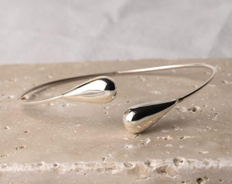 Statement Silver Cuff Bracelet Sculptural Water Drop Open Cuff Sterling