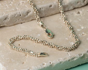 Sterling Silver Beaded Chain Necklace – Braided Minimalist Chain – Everyday Artisan Jewelry