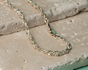 Sterling Silver Beaded Bar Chain Necklace – Minimalist Link Chain – 925 Artisan Jewelry