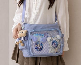 Kawaii Ita Bag Messenger, Clear Window Pin Display Purse, Anime Crossbody Bag