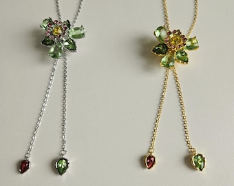 Crystal Flower Necklace, Lariat Style Jewelry