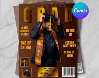Grad Magazine Invite, Editable Digital Graduation Invitation, Senior Class of 2026 Magazine, Graduation Magazine Cover, Editable Canva