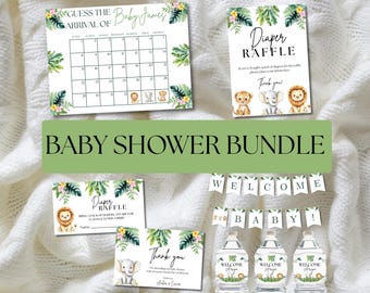 Jungle Safari Baby Shower Bundle, Editable Canva Template (Digital Download