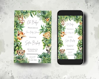Jungle Baby Shower Invitation, Gender Neutral Safari Template, Editable Safari Animals Invite, Jungle Animals Safari Invitation