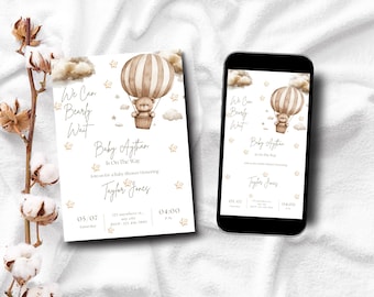Brown Bear Baby Shower Invitation, Gender Neutral, Editable Canva Template (Digital Download)