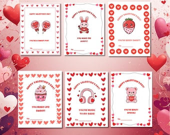 Kids Valentine's Day Cards, Classroom Exchange, Printable PDF (Instant Download)